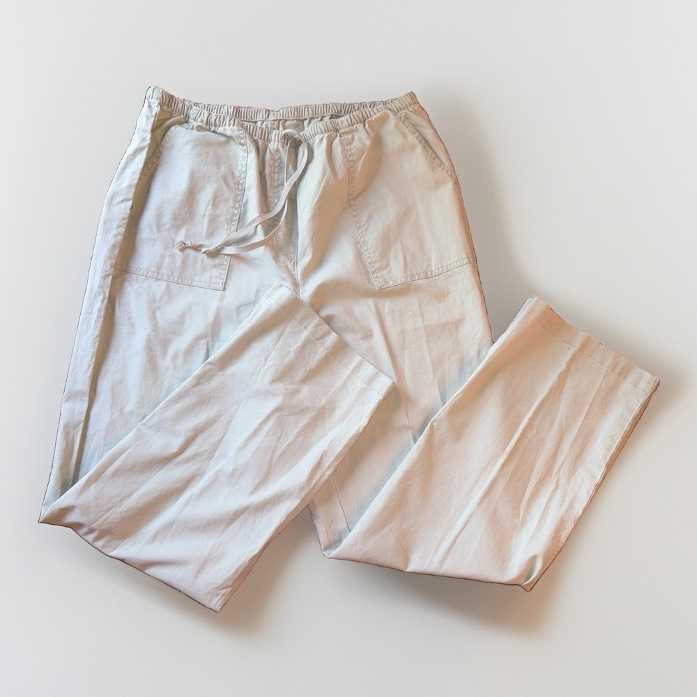 LL Bean Classic Fit Pull On Chino Pants Womens L Khaki Cotton Drawstring Pockets